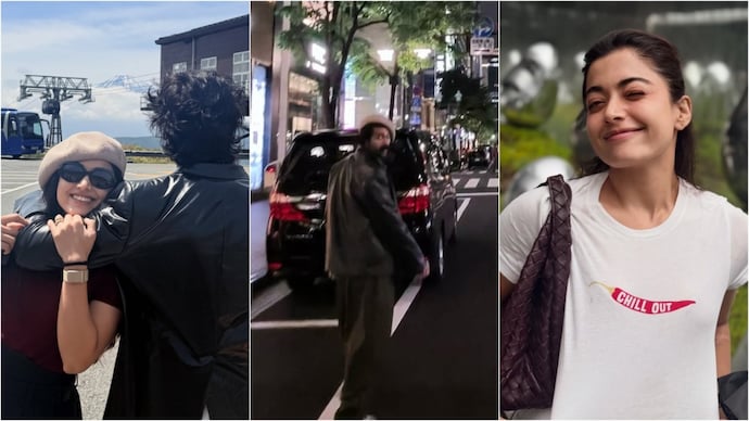 Rashmika Mandanna (left) was on a working holiday in Japan with Vijay Deverakonda. (Credit: Instagram/@rashmikamandanna) Rashmika Mandanna, Vijay Deverakonda