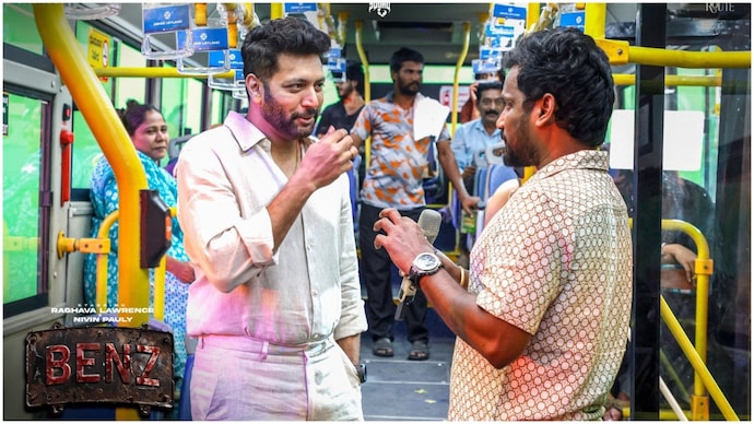 Ravi Mohan (left) in the BTS poster of Lokesh Kanagaraj's Benz. (Photo: X/Lokesh Kanagaraj) Ravi Mohan joins LCU