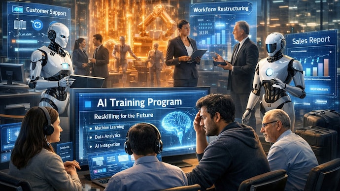Salesforce says some older job roles no longer need humans as AI agents take over tasks. (Image created using AI for representational purposes) Salesforce, AI,