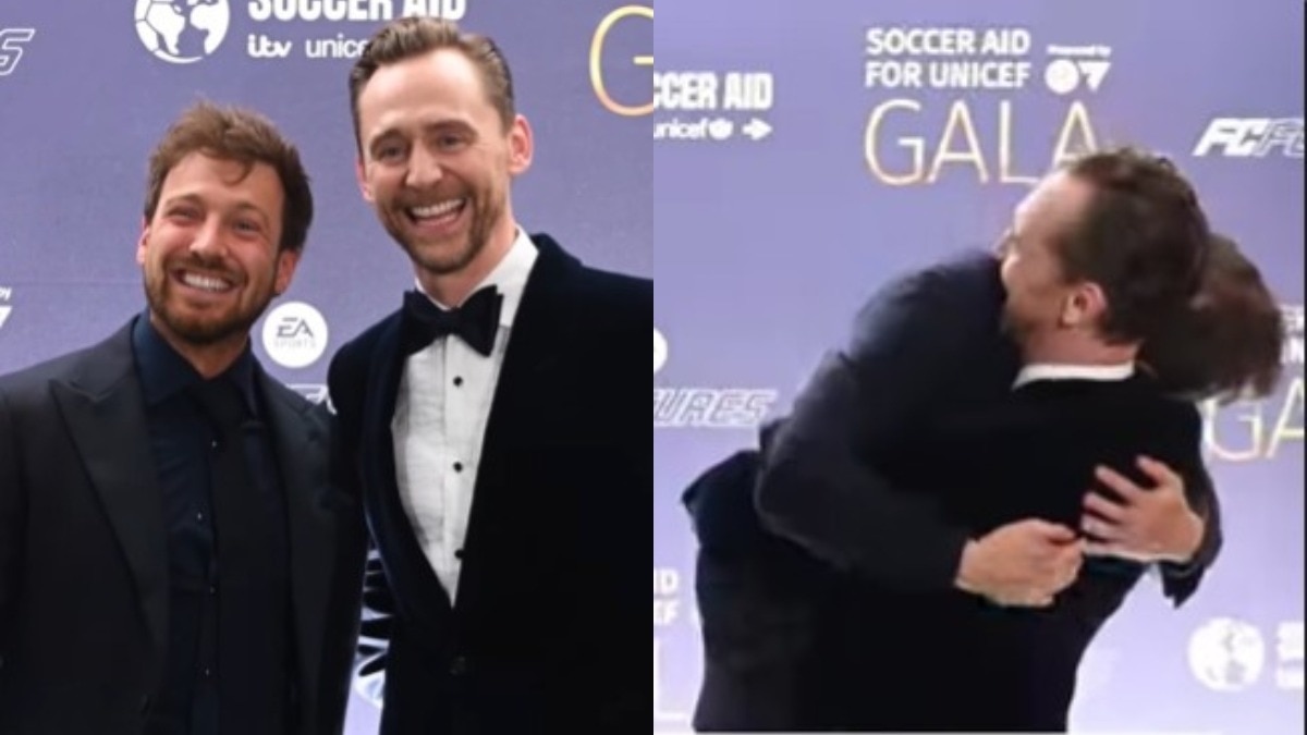 Sam Thompson (left), Tom Hiddleston (right) at the Soccer Aid for UNICEF Gala in London