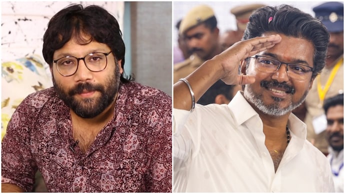 Sandeep Reddy Vanga (left) congratulated Vijay on his election victory, linking it to the influence of cinema. Sandeep Reddy Vanga (left) congratulated Vijay on his election victory, linking it to the influence of cinema.