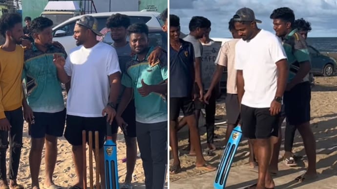 Samson enjoyed some beach cricket with the locals (Courtesy: Team Samson Instagram video screengrab) Sanju Samson