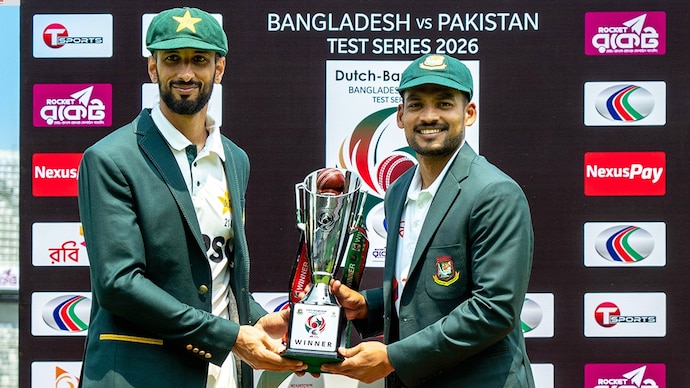 Bangladesh and Pakistan will face in a 2-match Test series. Courtesy: Bangladesh Cricket Shan Masood, Najmul Hossain Shanto