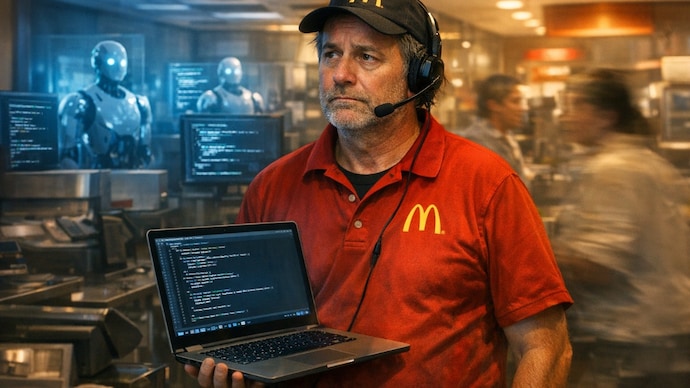 A software engineer with 18 years of experience is allegedly working at McDonald's after being laid off. (Image generated using AI) software engineer, AI jobs,