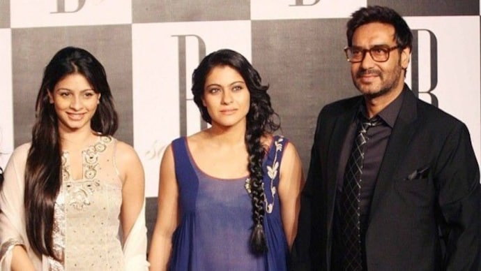 Tanisha Mukherjee with sister Kajol and brother-in-law Ajay Devgan. Tanisha Mukherjee, Ajay Devgan, Kajol