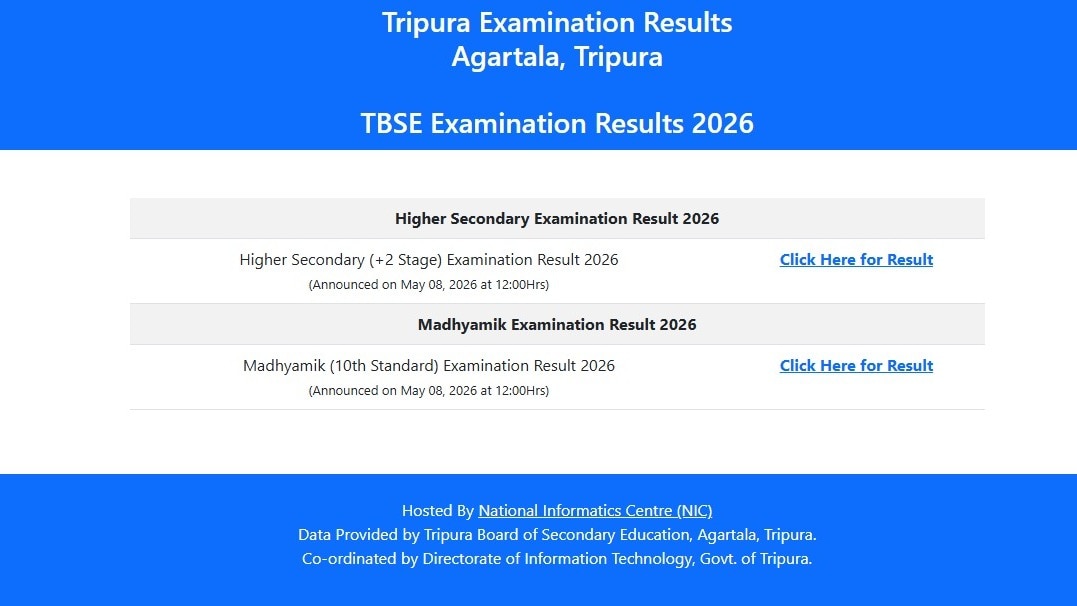 Tripura Class 10, 12 result 2026 declared: Direct link to check TBSE Madhyamik, HS scores