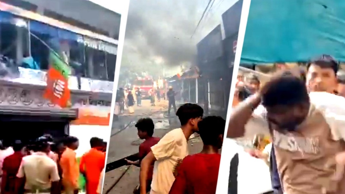 The police said TMC offices in Kolkata's Tollygunge and Kasba, in Baruipur, Kamarhati, Baranagar in the suburbs, and in Howrah and Baharampur in the districts were vandalised by mobs. (Images: Social Media/ India Today) The police said TMC offices in Kolkata's Tollygunge and Kasba, in Baruipur, Kamarhati, Baranagar in the suburbs, and in Howrah and Baharampur in the districts were vandalised by mobs. (Images: Social Media/ India Today)
