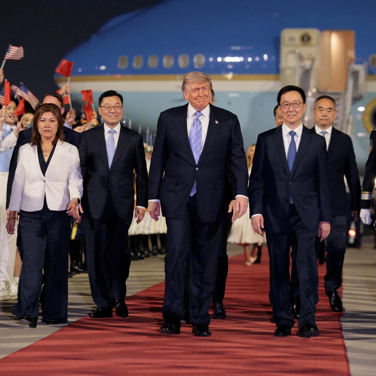 US President Donald Trump participates in an arrival ceremony at Beijing Capital International Airport during his visit to the country, in Beijing, China. (Photo: Reuters)