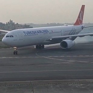 Video: Turkish Airlines plane tyre catches fire during landing in Kathmandu