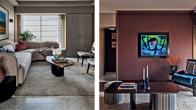 CONTRASTING COMFORTS: Serene, light-washed living space; a moody, cocooned den