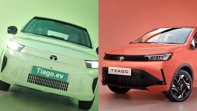Updated Tata Tiago EV (L) and Tiago ICE (R) Updated Tata Tiago EV (L) and Tiago ICE (R)