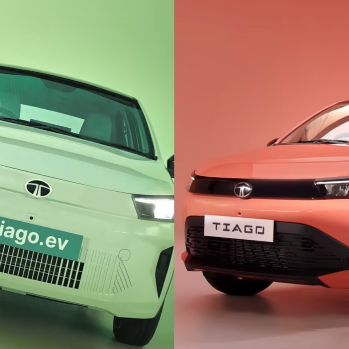 Updated Tata Tiago EV (L) and Tiago ICE (R)