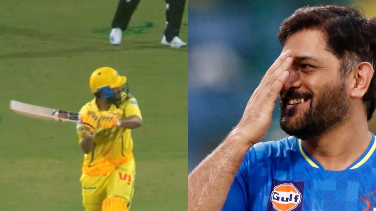 Urvil Patel smashes Pat Cummis for back-to-back sixes (Photo: Broadcaster/Reuters) Urvil Patel, MS Dhoni