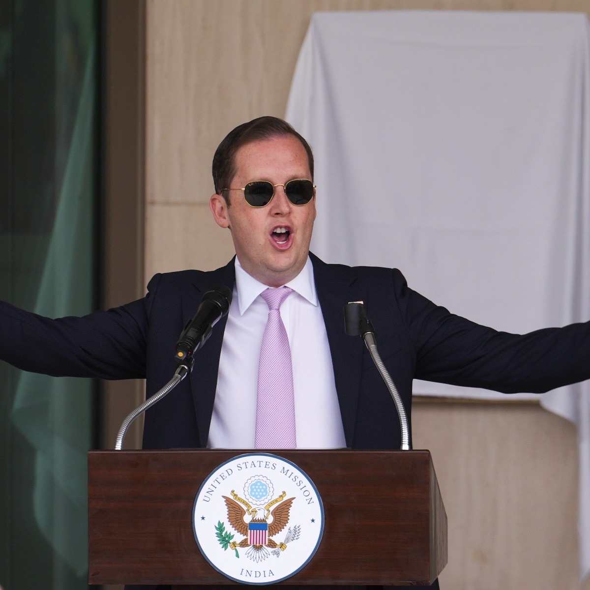 US Ambassador to India Sergio Gor during the dedication ceremony of the new Support Annex Building at the US Embassy. (Image PTI)