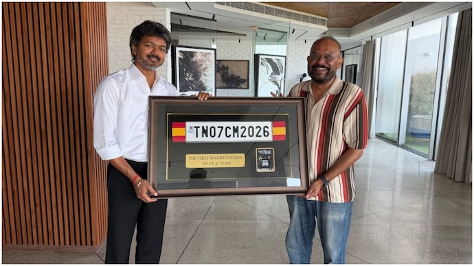 Venkat Prabhu gifted TN07 CM 2026 number plate to CM Vijay. (Photo: X/Venkat Prabhu) Venkat Prabhu gifts TN 07 CM 2026 number plate to CM Vijay