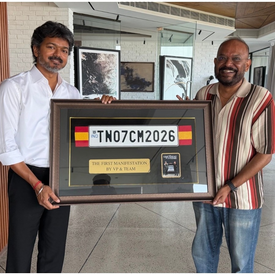 GOAT director Venkat Prabhu gifts CM Vijay 'TN07 CM 2026' number plate