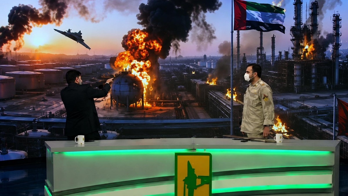 Video: Iranian TV presenter shoots at UAE flag during live rifle demo