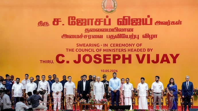 Vijay, chief of Tamilaga Vettri Kazhagam, was sworn in as Tamil Nadu Chief Minister on Sunday. Vijay, chief of Tamilaga Vettri Kazhagam, was sworn in as Tamil Nadu Chief Minister on Sunday.