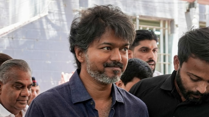 Tamilaga Vettri Kazhagam (TVK) chief Vijay during a visit to Saibaba Temple, at Shirdi