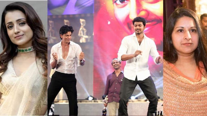 Vijay and Shahrukh's throwback dance clip features Trisha and Sangeetha. Vijay and Shahrukh, Trisha and Sangeeta