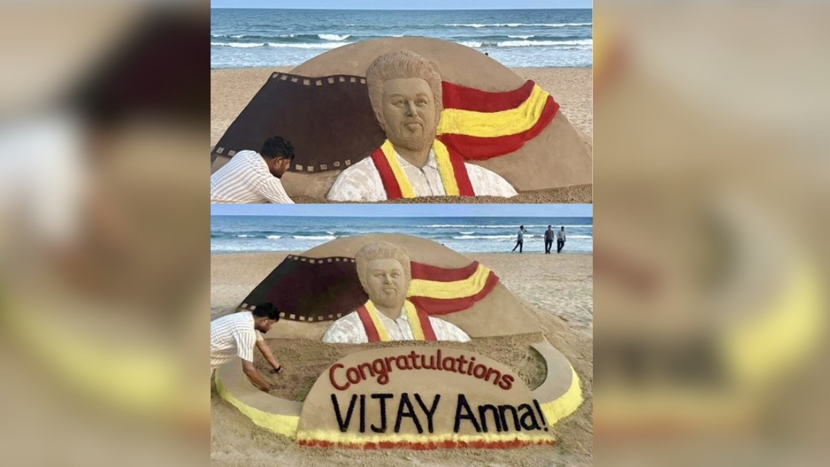 Vijay thanks Sudarsan Pattnaik for stunning sand art tribute after swearing-in (Photos: @sudarsansand/X) Vijay thanks Sudarsan Pattnaik for stunning sand art tribute after swearing-in