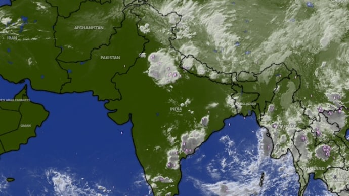 A satellite map showing a weather system over North India. (Photo: Windy) Weather plot twist: Western disturbance cooling Delhi-NCR may be delaying monsoon