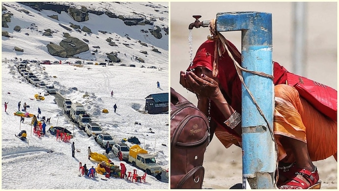 The contrast highlights what meteorologists describe as a “weather whiplash” unfolding across the country. (Photo: PTI)`a Weather whiplash in India