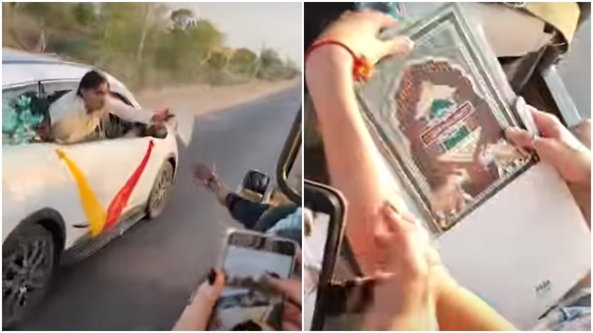 A video showing a groom inviting a group of tourists from a moving car. (Photo: Instagram) wedding