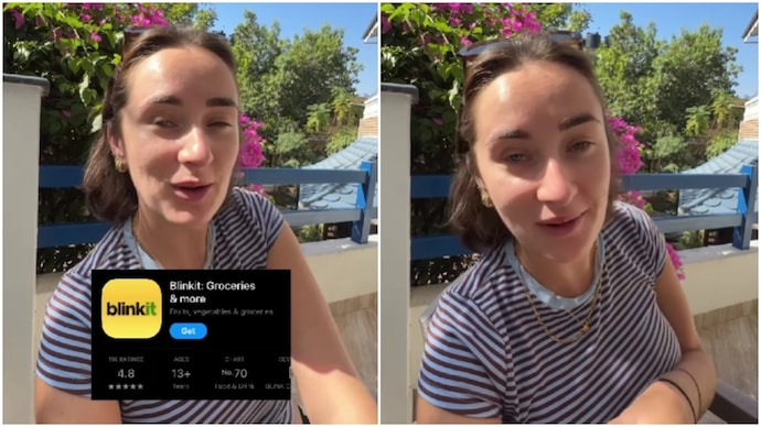 Welsh woman uses Blinkit to order outfit during India trip, the results didn’t disappoint (Photos: @okay.kara.travels/Instagram) Welsh woman uses Blinkit to order outfit during India trip, the results didn’t disappoint
