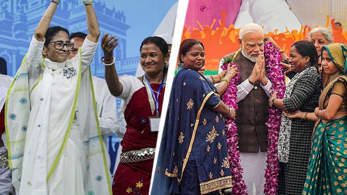 The Trinamool and the BJP are in a direct contest in most of the seats this time. (Images: PTI) West Bengal CM Mamata Banerjee has a strong female voter base. The PM Narendra Modi-led BJP is attempting to dent the TMC vote bank. (Images: PTI)