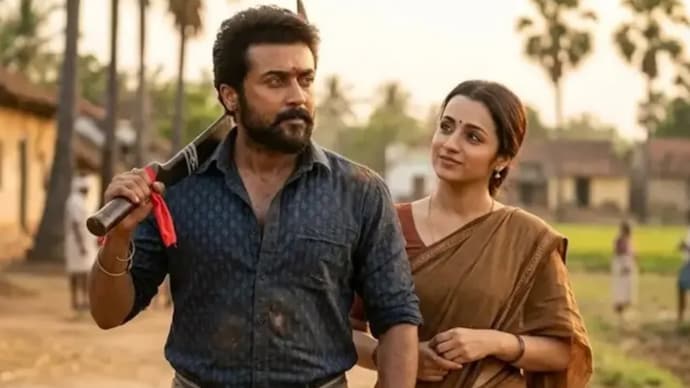 Suriya and Trisha in a still from Karuppu Why didn't Suriya mention Trisha? Karuppu gratitude note sparks fan debate