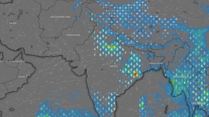 A weather satellite image of India shows weather forecast for May 29. (Photo: Windy) Will it rain again today? Here's what satellites are telling us