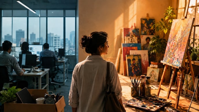 A woman had decided to quit corporate and pursue painting but reality had other plans. (Photo: AI-generated) woman