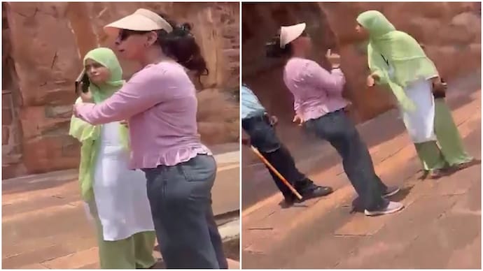 Woman walks into Karnataka temple with shoes on, tourist lashes out at her Woman walks into Karnataka temple with shoes on, tourist lashes out at her
