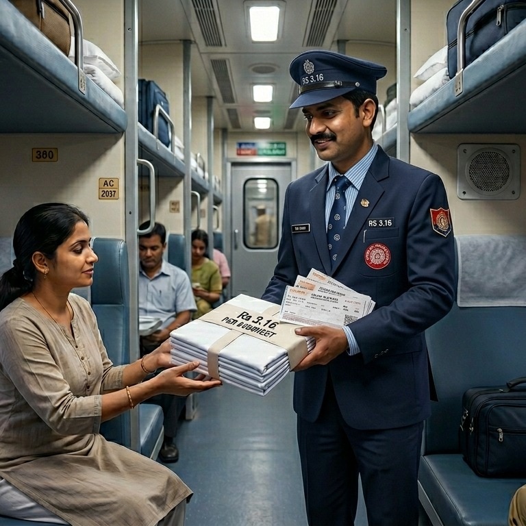 An Indian Railways tender document reveals that washing one bedsheet used in AC coaches costs just Rs 3.16, drawing attention to the scale and efficiency of railway laundry operations. (AI generated image)