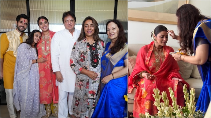Anushka Ranjan shares glimpses from godh bharai with Aditya Seal. Anushka Ranjan, Aditya Seal