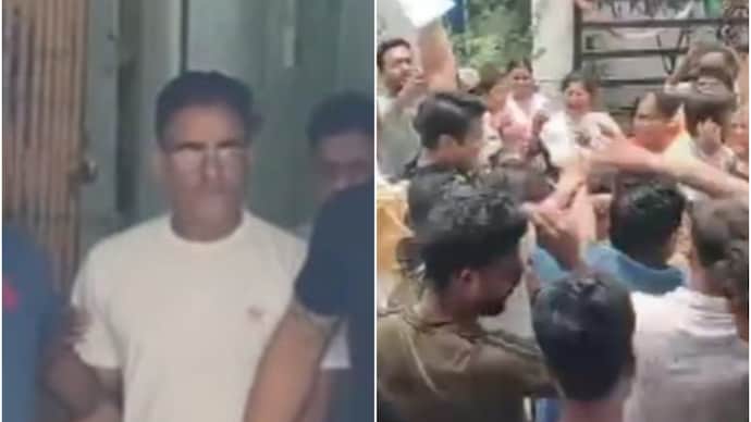 Arrested Trinamool leader Sukumar Dutta faces protest, egg attack outside Durgapur court (Screen grabs)