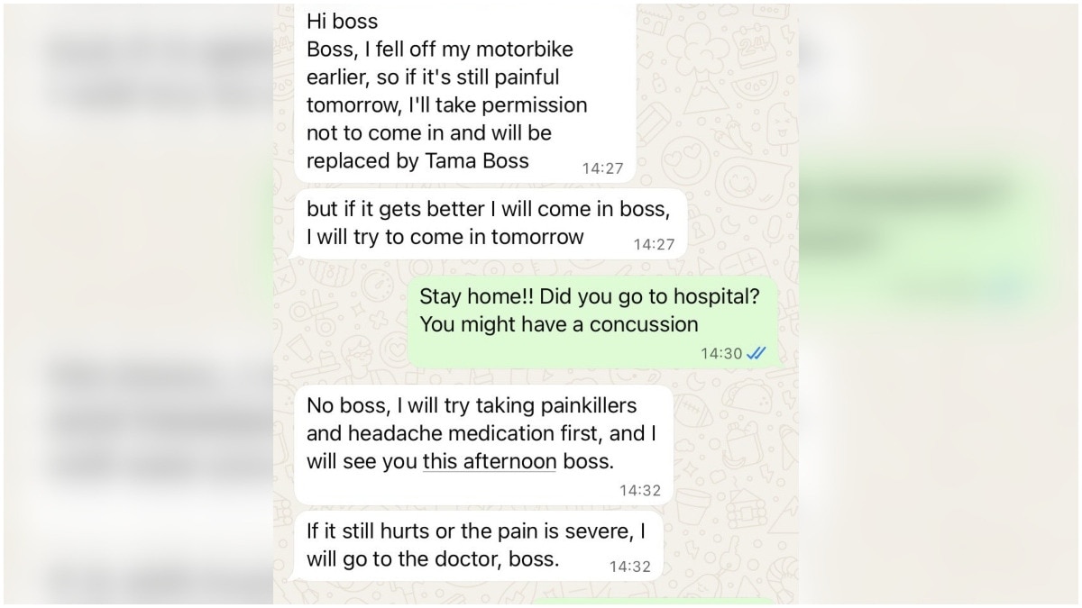 Bali employee tells boss he wants to work after bike accident, her reply goes viral