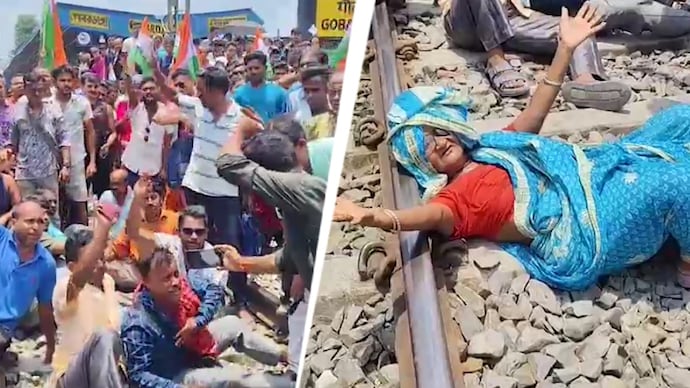 Traders and hawkers stage rail blockade at Gobardanga station against eviction drive.