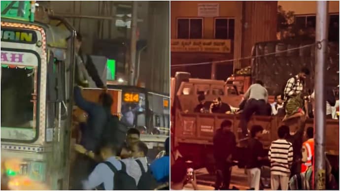 Videos showing commuters taking trucks after Bengaluru metro snag are viral. bengaluru metro