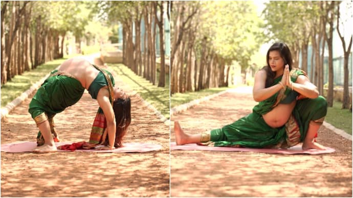 Bengaluru woman, 39 weeks pregnant, does advanced yoga (Photos: Shashi Prabha Dwivedi/Instagram) Bengaluru woman 39 weeks pregnant does advanced yoga video