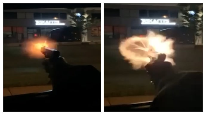 Multiple rounds were fired towards the restaurant as seen in the purported video clip. (Screengrab)