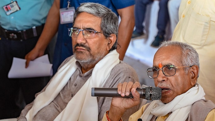 Shri Ram Janmabhoomi Teerth Kshetra Trust general secretary Champat Rai (Right) and trustee Anil Mishra. (PTI photo) Champat Rai Anil Mishra
