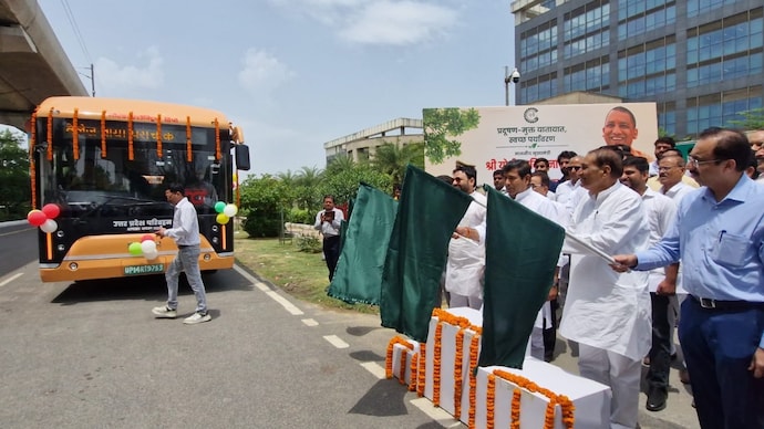 Chief Minister Yogi Adityanath launches 45 electric buses and inaugurates a new bus depot, improving Jewar Airport connectivity while promoting eco-friendly public transport across Noida and Greater Noida.