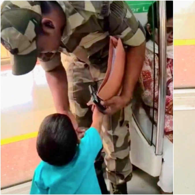 Child salutes, touches feet of CISF personnel in Delhi metro in wholesome video