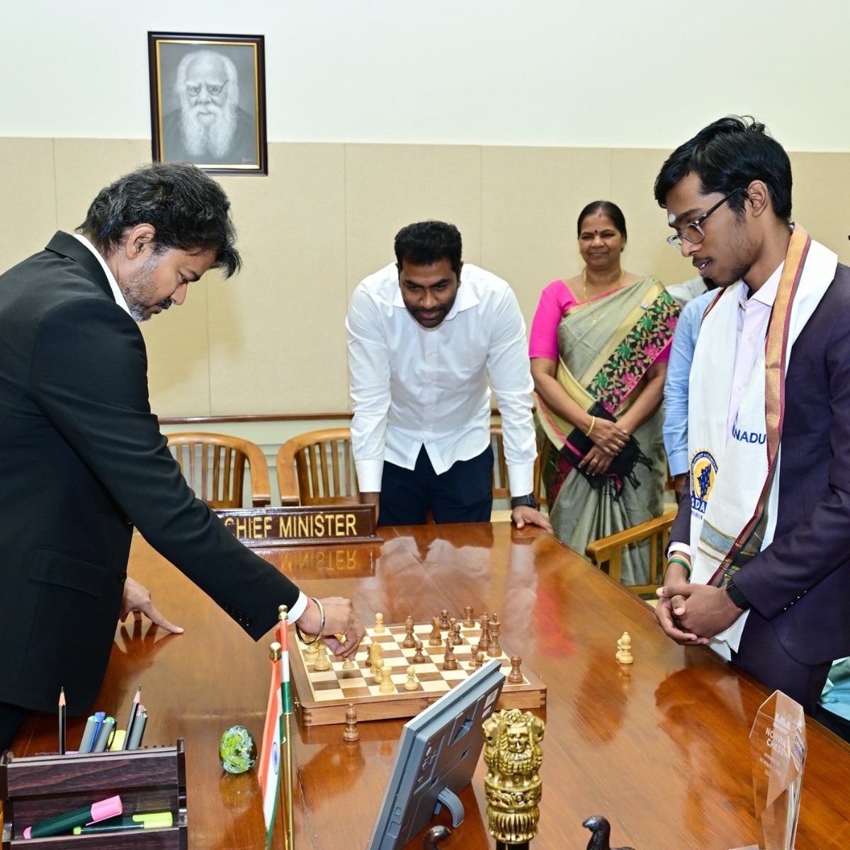 CM Vijay plays chess with Praggnanandhaa, impresses Norway Chess champion