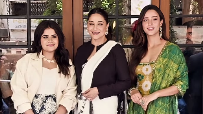 Dharna Durga (Left), Madhuri Dixit (Centre), Triptii Dimri (Right). (Photo: Instagram)