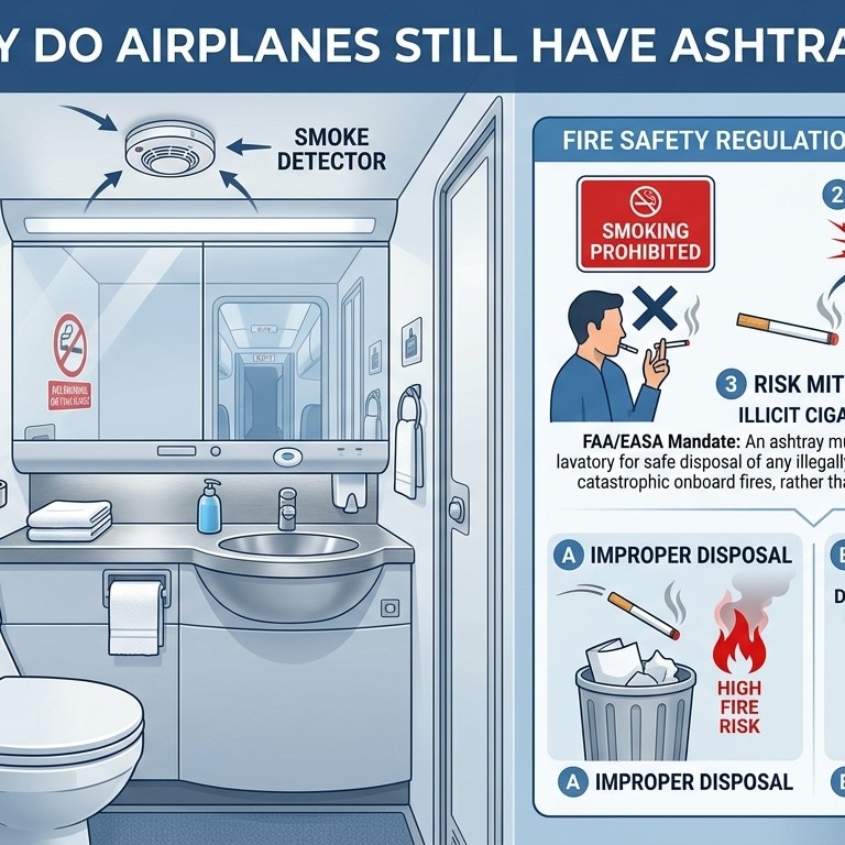 Why do airplanes still have ashtrays despite the smoking ban?