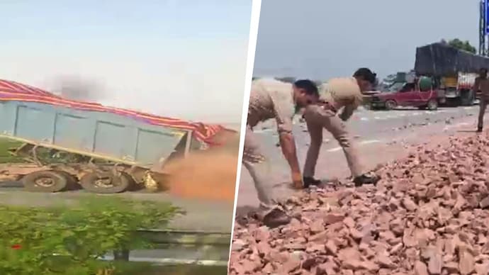 Eastern Peripheral Expressway truck drops stones while fleeing on wrong side
