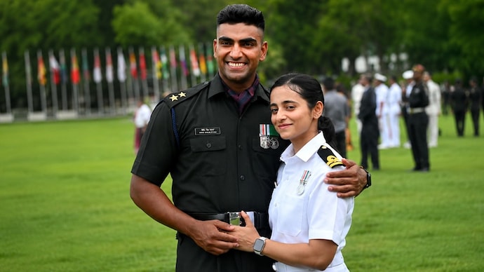 From campus to the armed forces: Couple's journey ends in Army, Navy uniforms